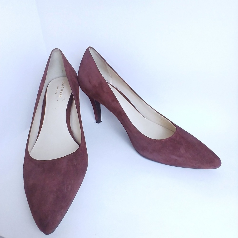 Cole Haan Julianna Women 7B Burgundy Suede Pointed‎ Toe Grand.OS Pumps Heels